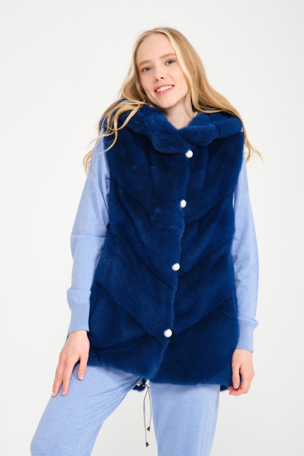 Royal Blue & Silver Double Face Mink Fur Vest - ADAMO