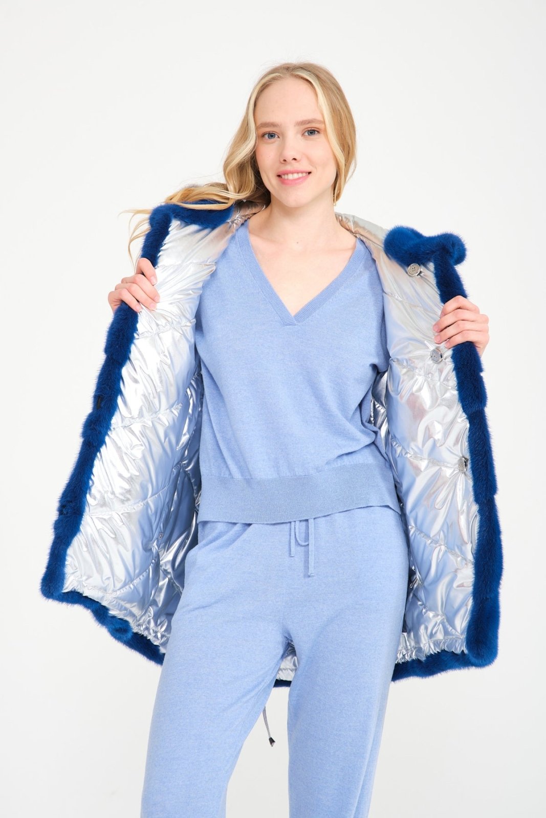 Royal Blue & Silver Double Face Mink Fur Vest - ADAMO