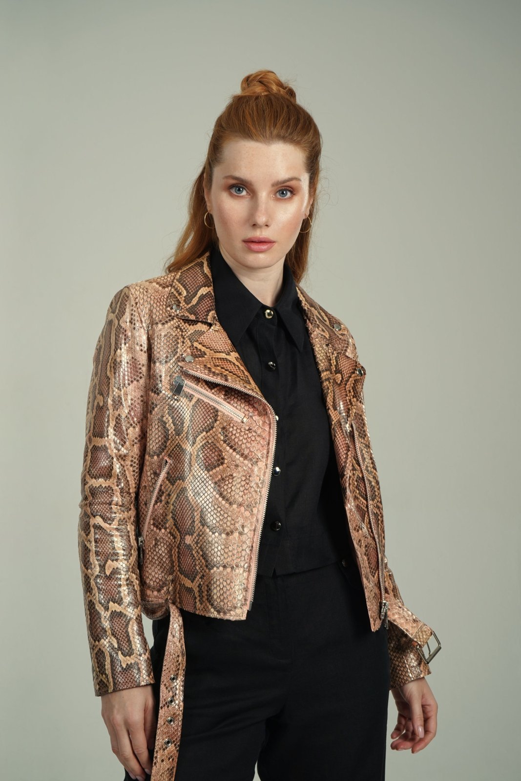 Salmon Gold Python Leather Jacket - ADAMO