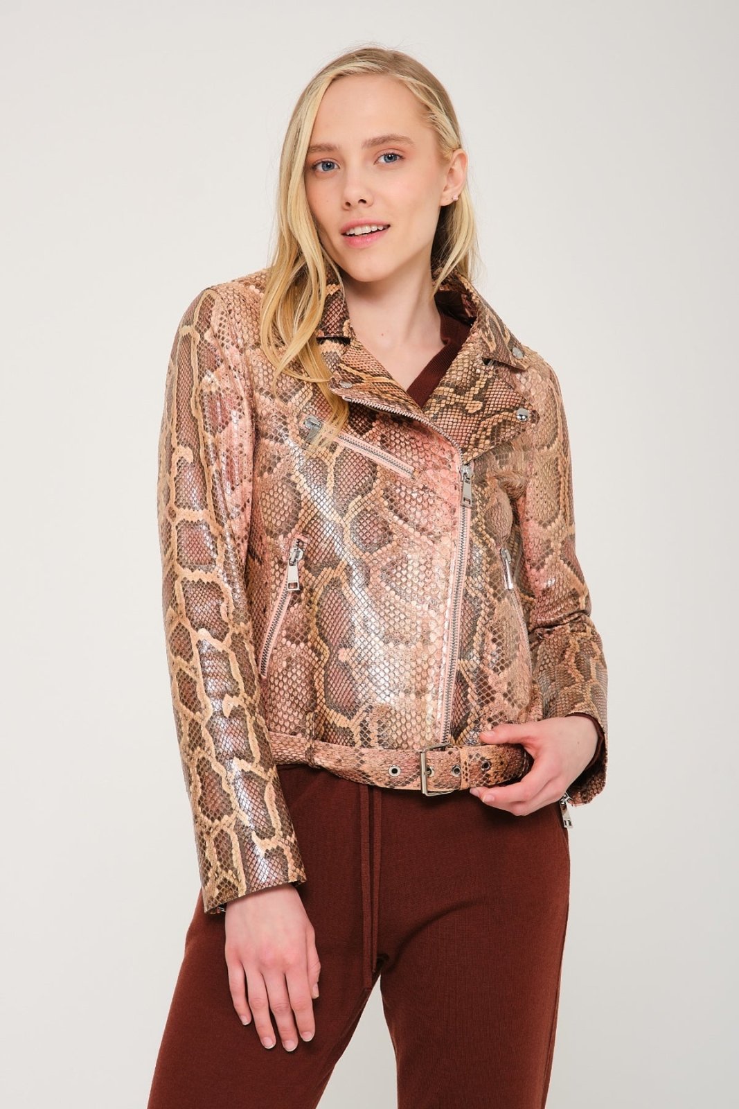 Salmon Gold Python Leather Jacket - ADAMO