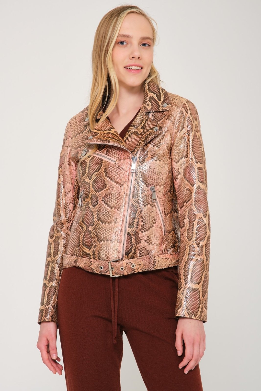 Salmon Gold Python Leather Jacket - ADAMO