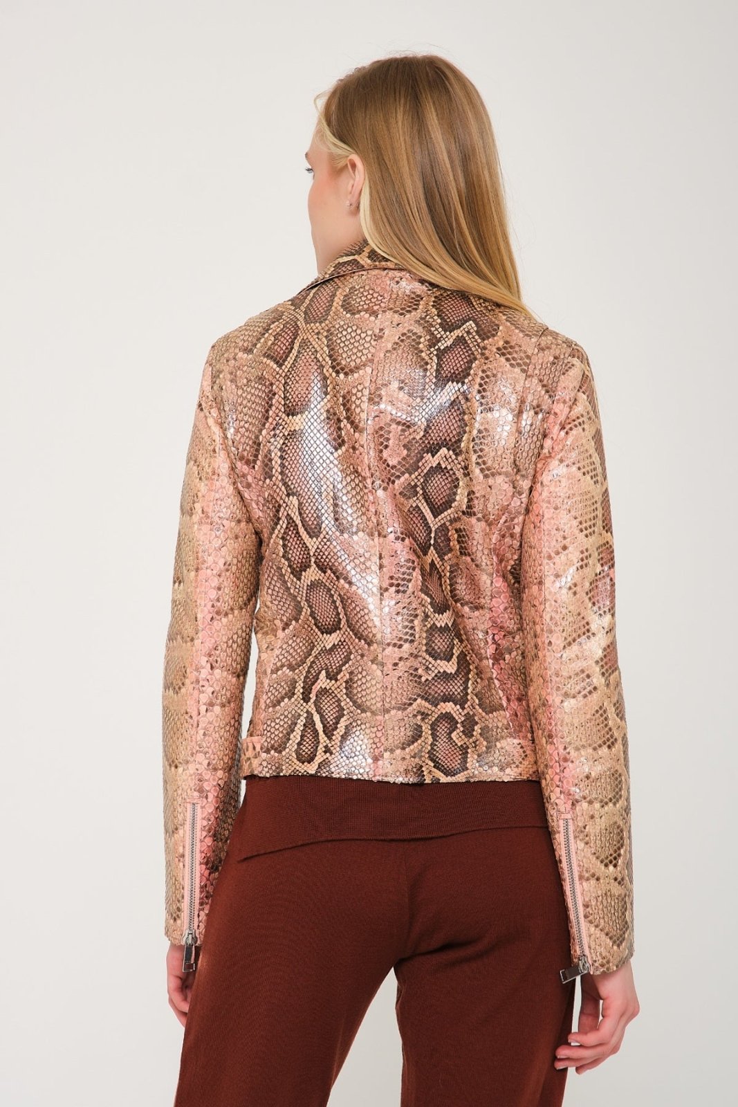 Salmon Gold Python Leather Jacket - ADAMO