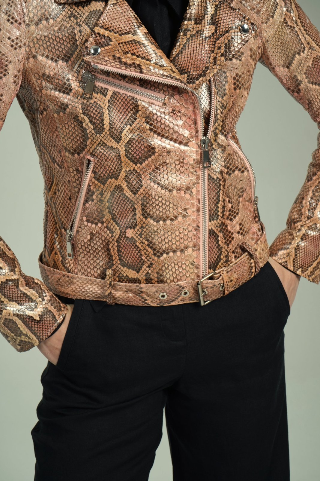 Salmon Gold Python Leather Jacket - ADAMO