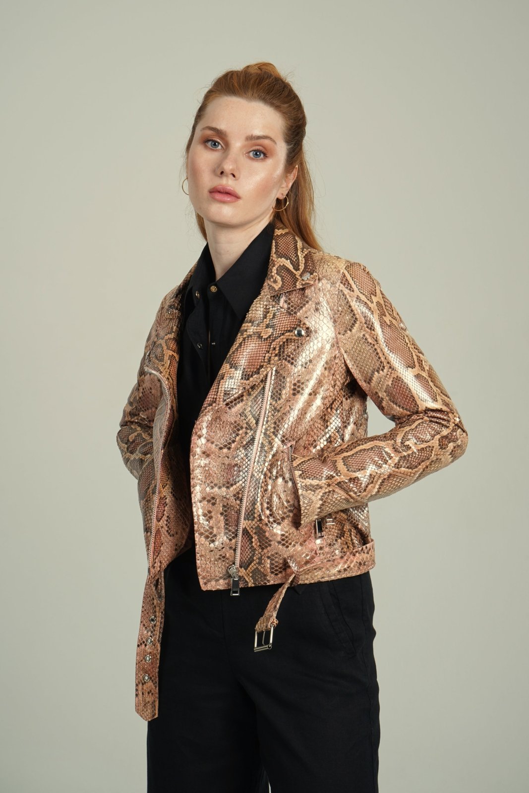 Salmon Gold Python Leather Jacket - ADAMO