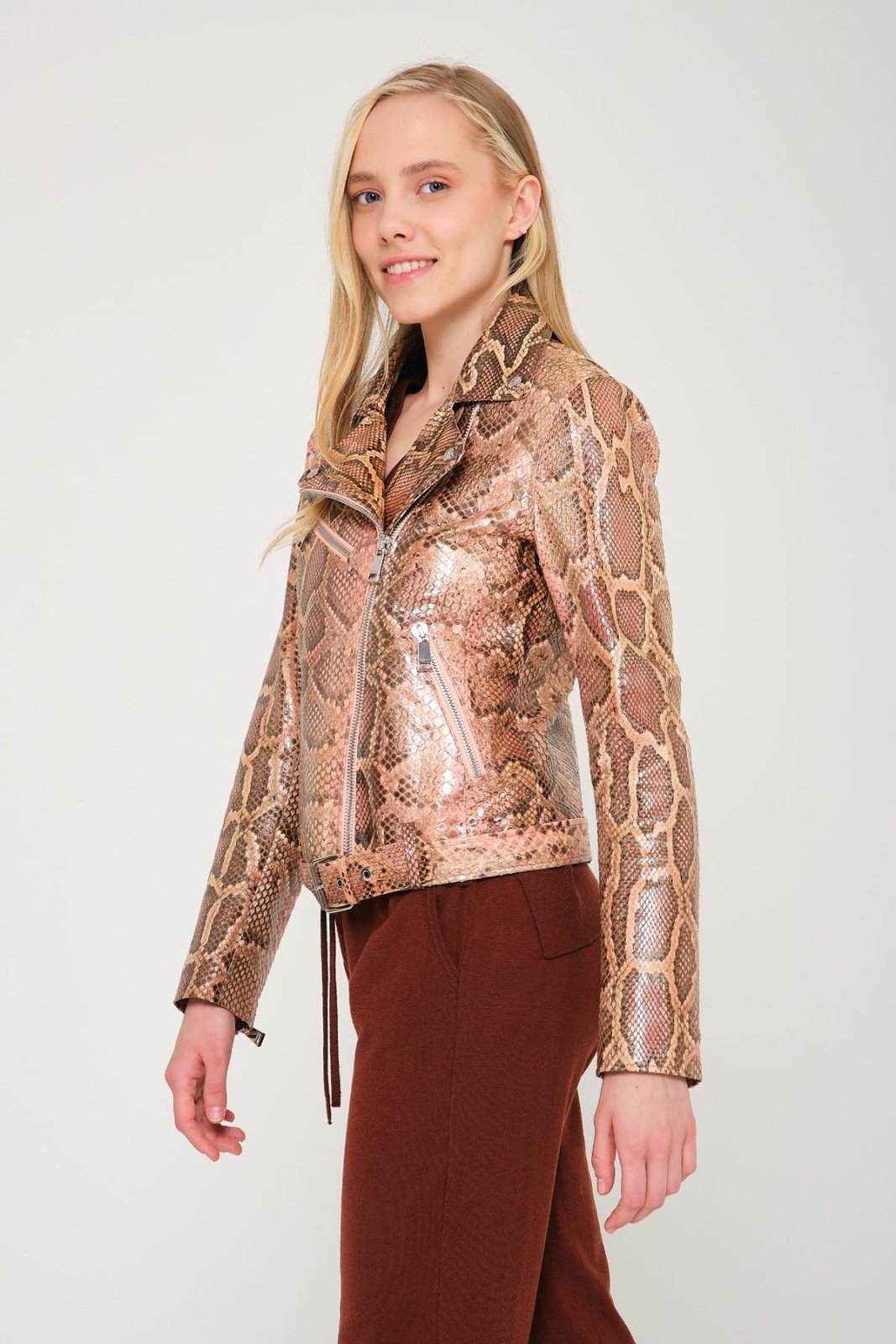 Salmon Gold Python Leather Jacket - ADAMO