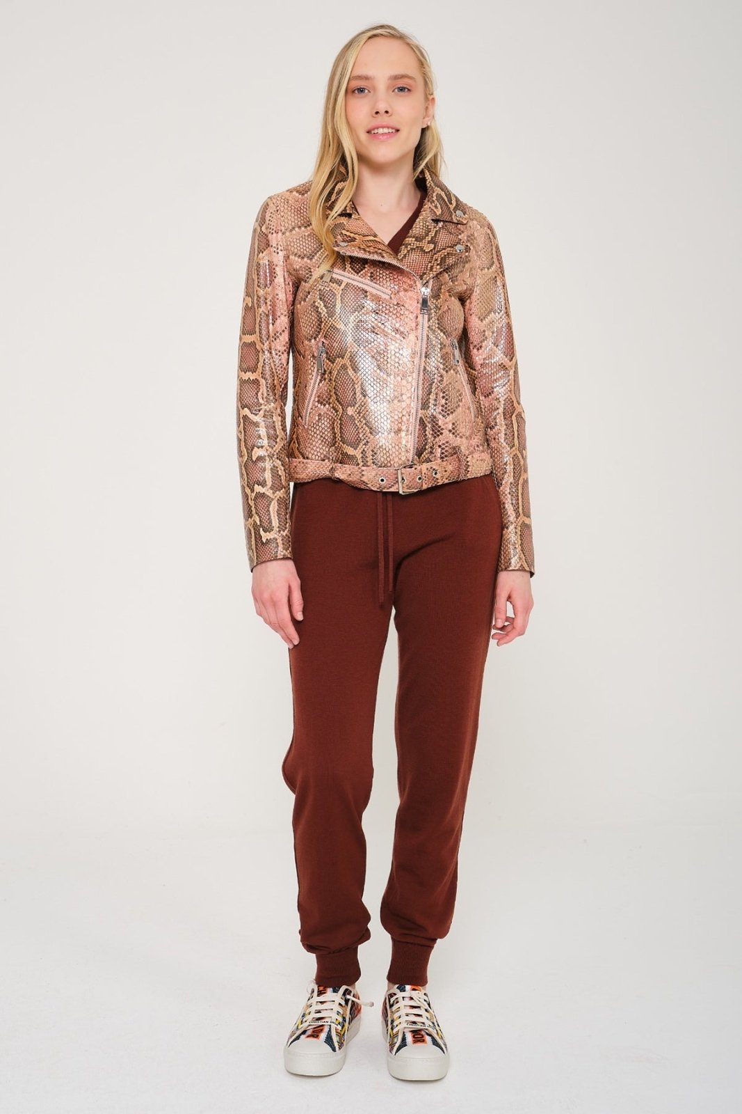 Salmon Gold Python Leather Jacket - ADAMO