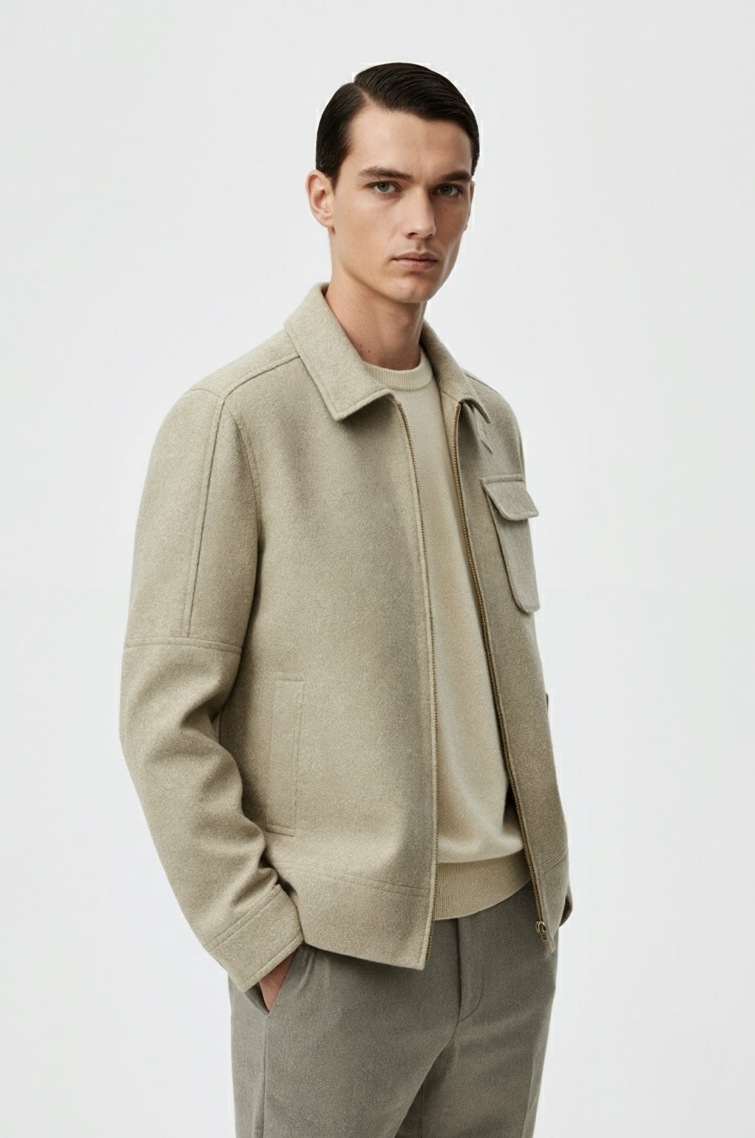 Sandstone Wool Zip Jacket - ADAMO