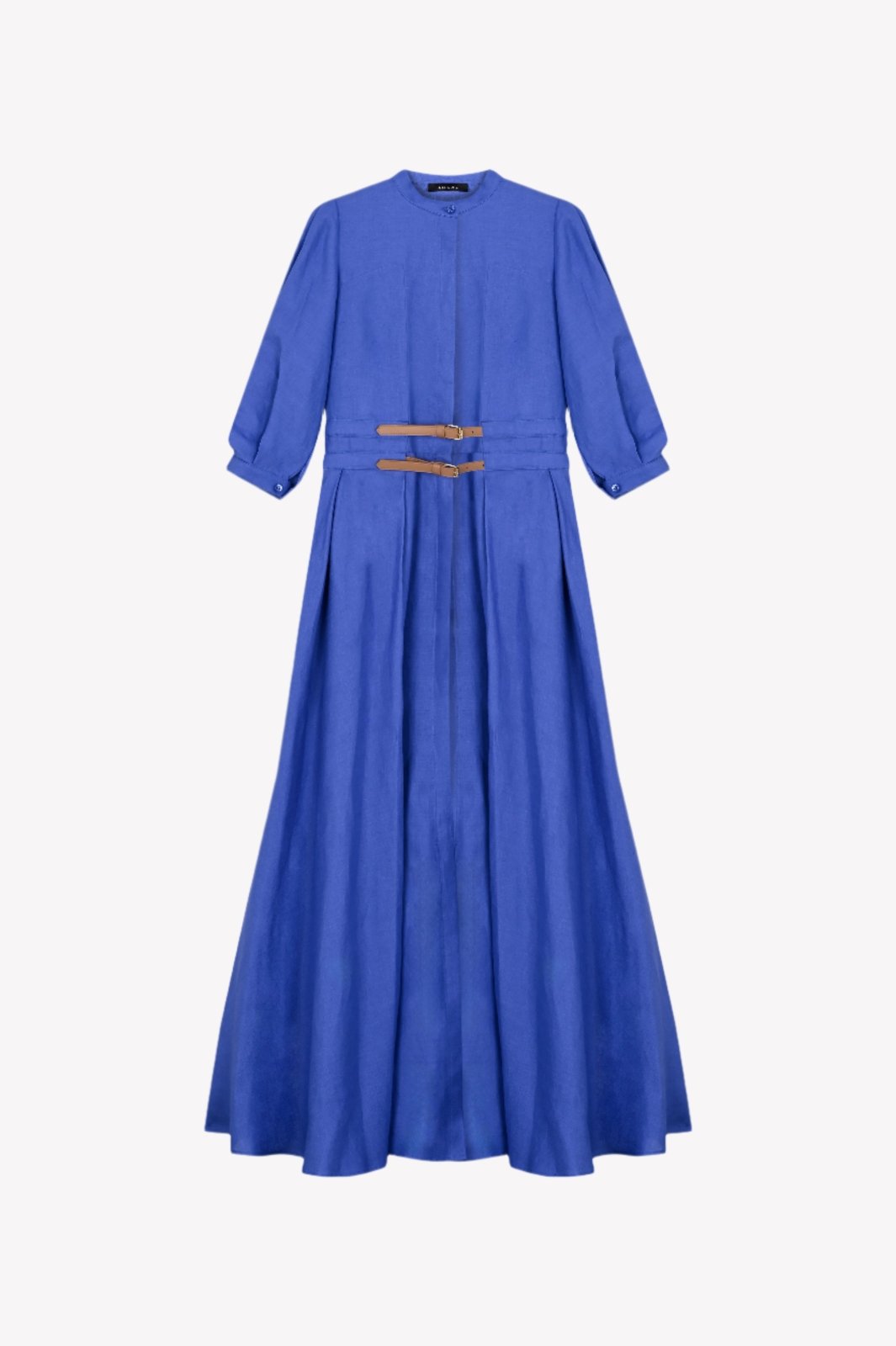 Sax Blue Belted Linen Dress - ADAMO