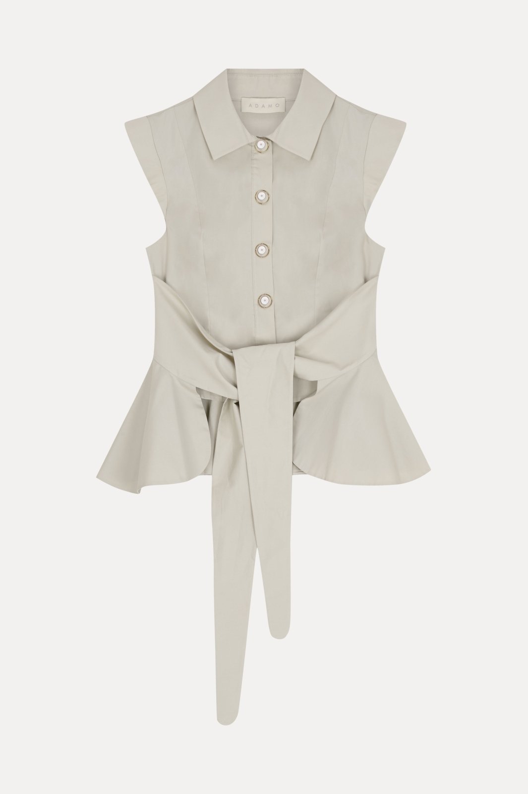 Soft Sand - Sculpted Peplum Cotton - Silk Blouse - ADAMO
