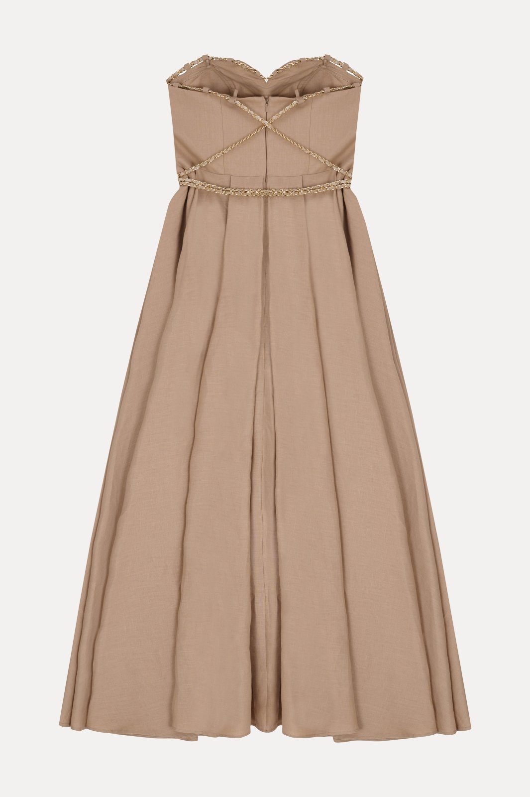 Strapless Linen Gown with Gold Chain - ADAMO