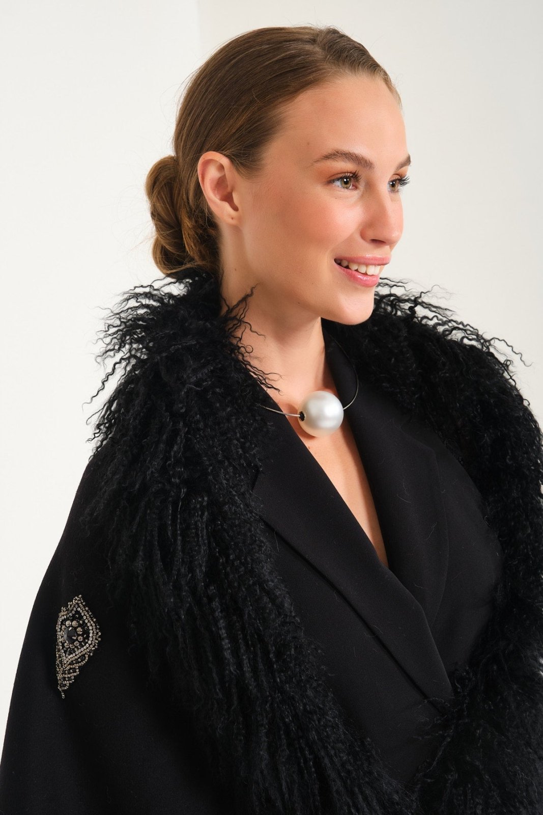 Swarovski Design Black Tibet Fur Wool Shawl - ADAMO