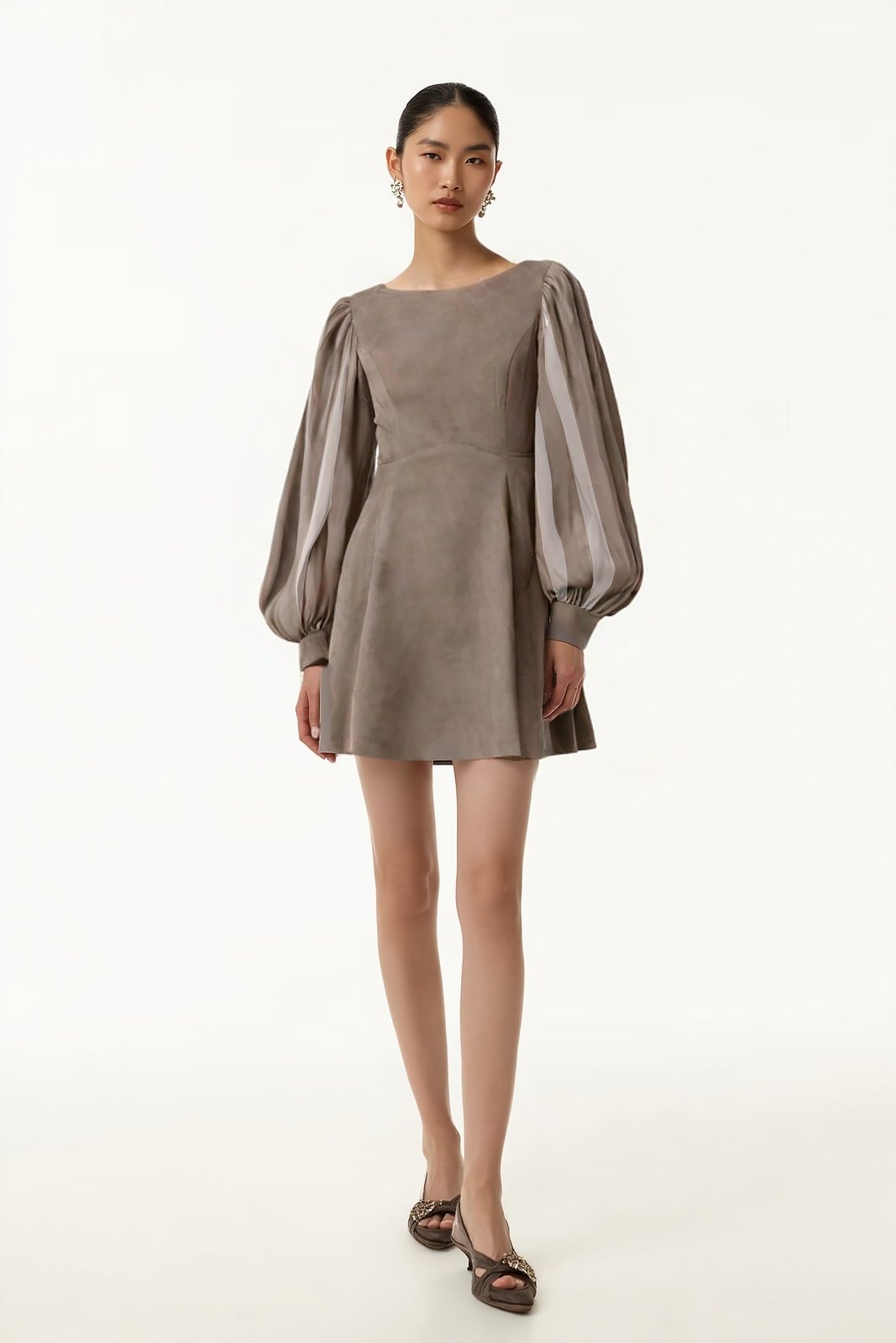 Taupe Suede & Chiffon Panel - ADAMO