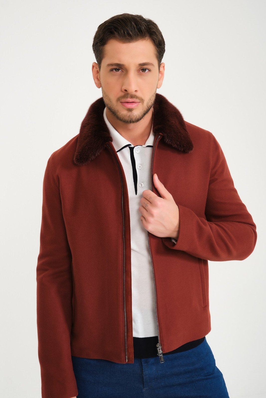 Terracotta Wool & Mink Fur Coat - ADAMO