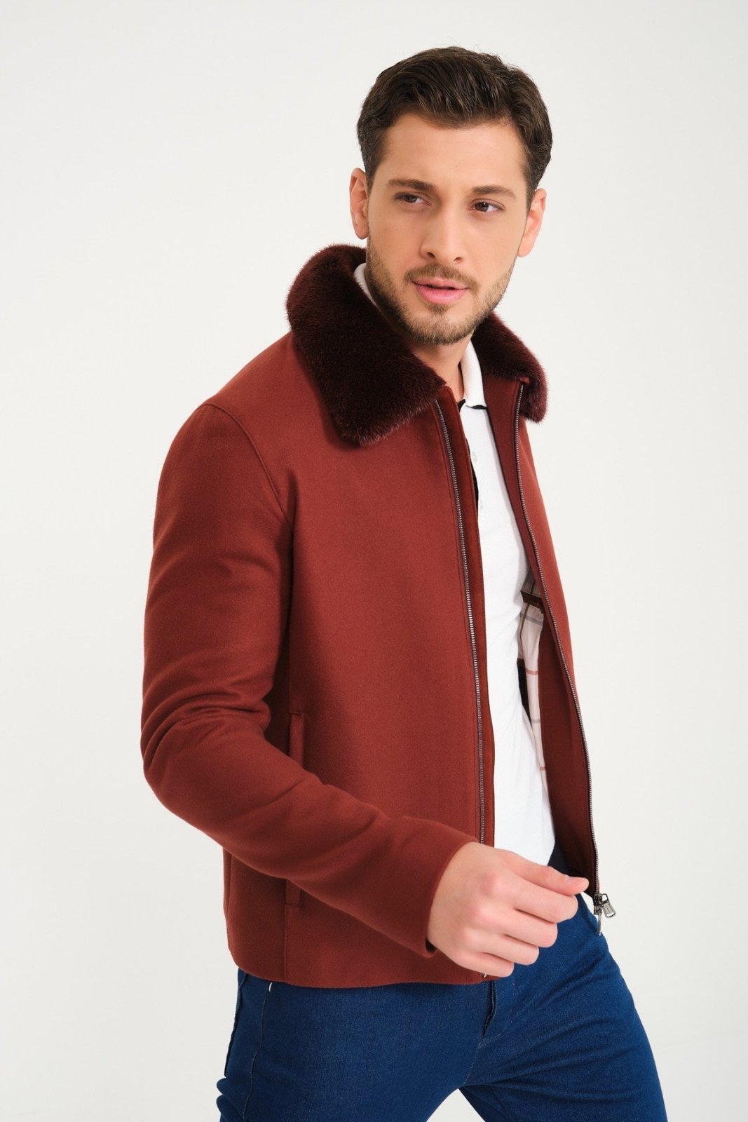 Terracotta Wool & Mink Fur Coat - ADAMO