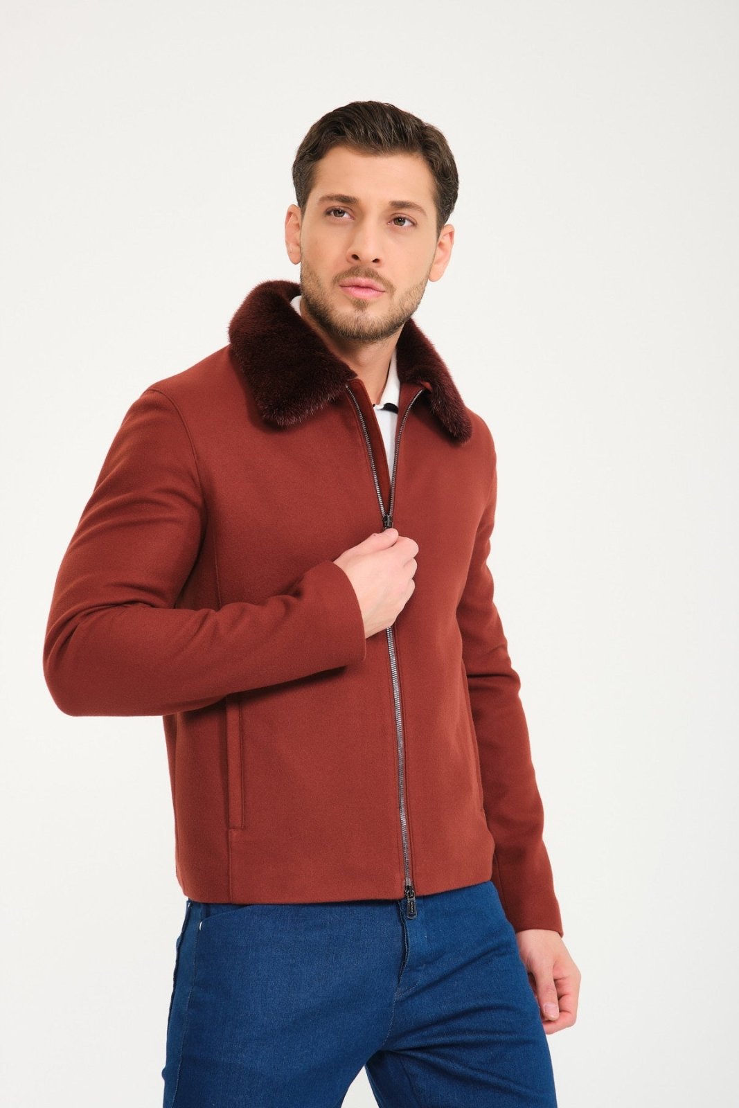 Terracotta Wool & Mink Fur Coat - ADAMO