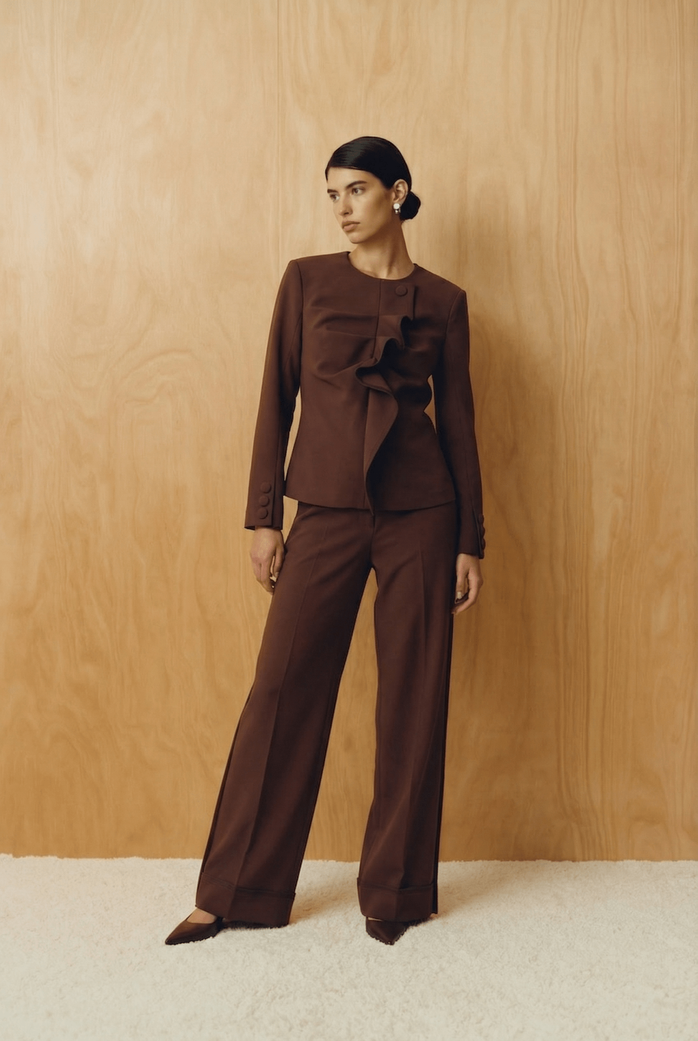 The Espresso Architectural Ruffle Suit - ADAMO