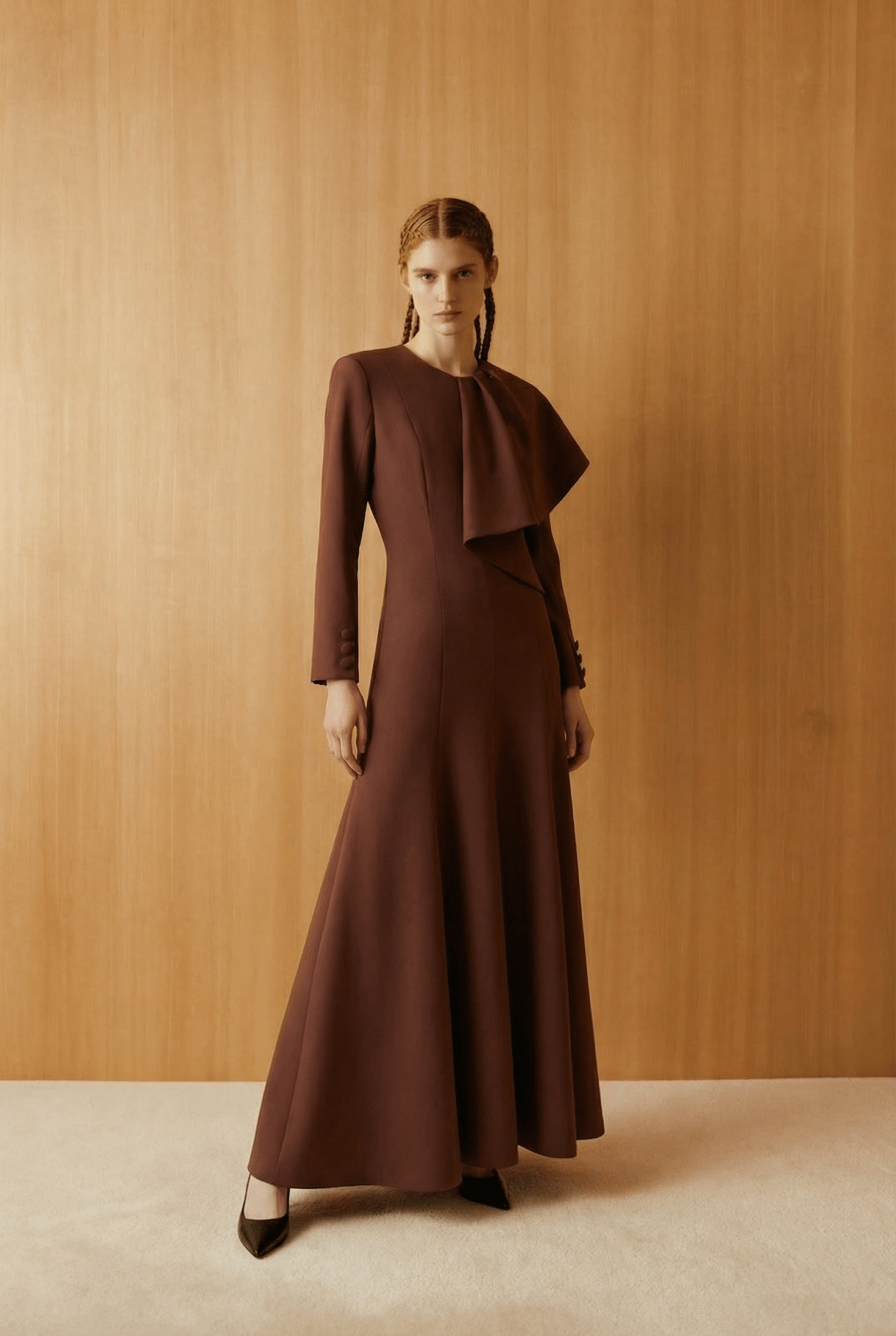 The Espresso Sculpted Drape Dress - ADAMO