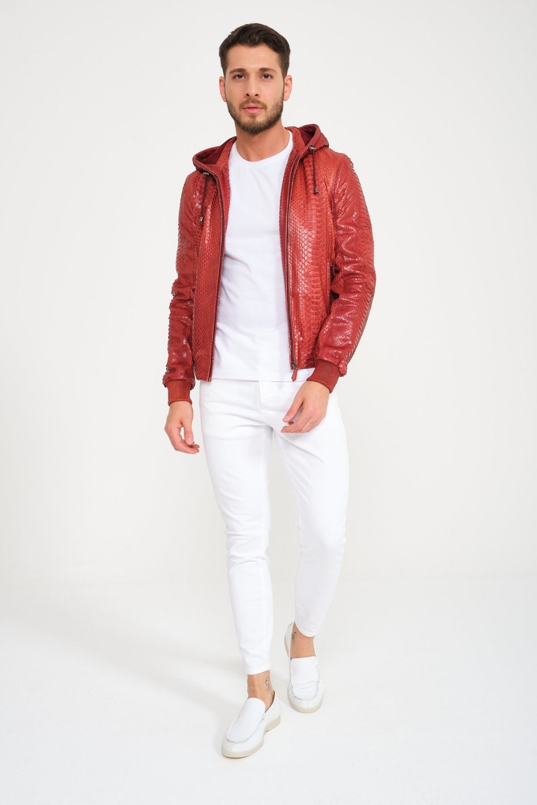 Tile Color Python Leather Jacket - ADAMO