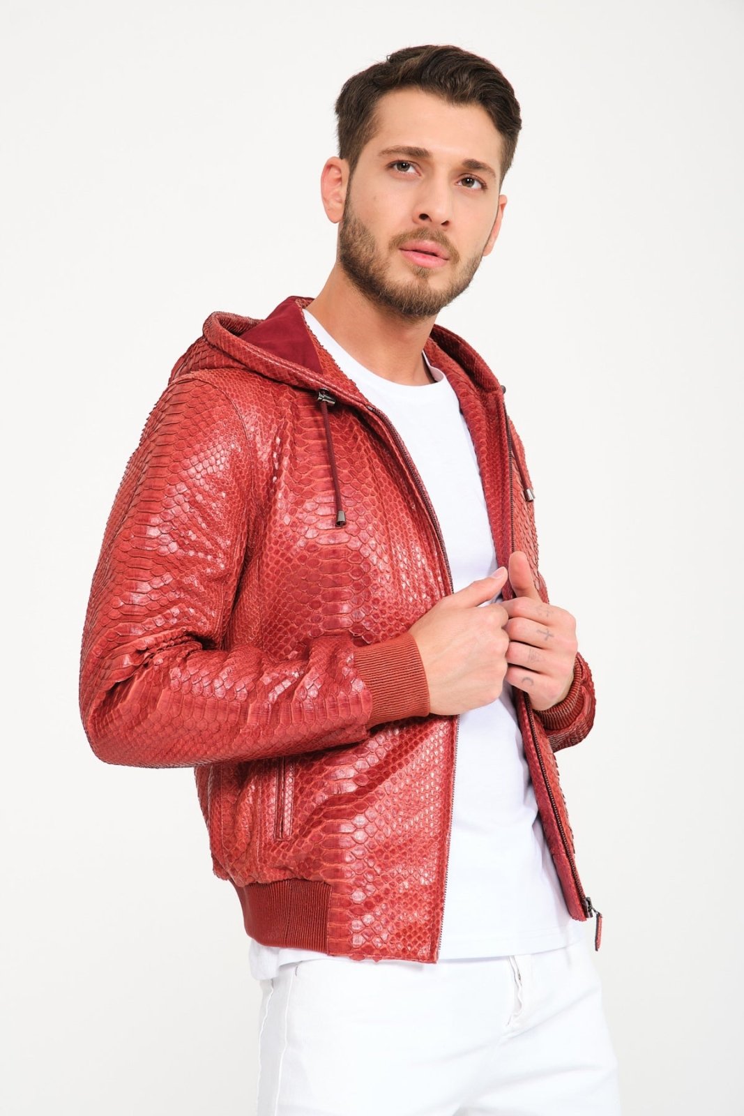 Tile Color Python Leather Jacket - ADAMO