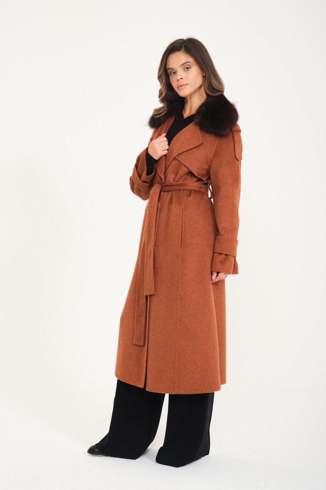 Tile Red Wool Long Coat - ADAMO