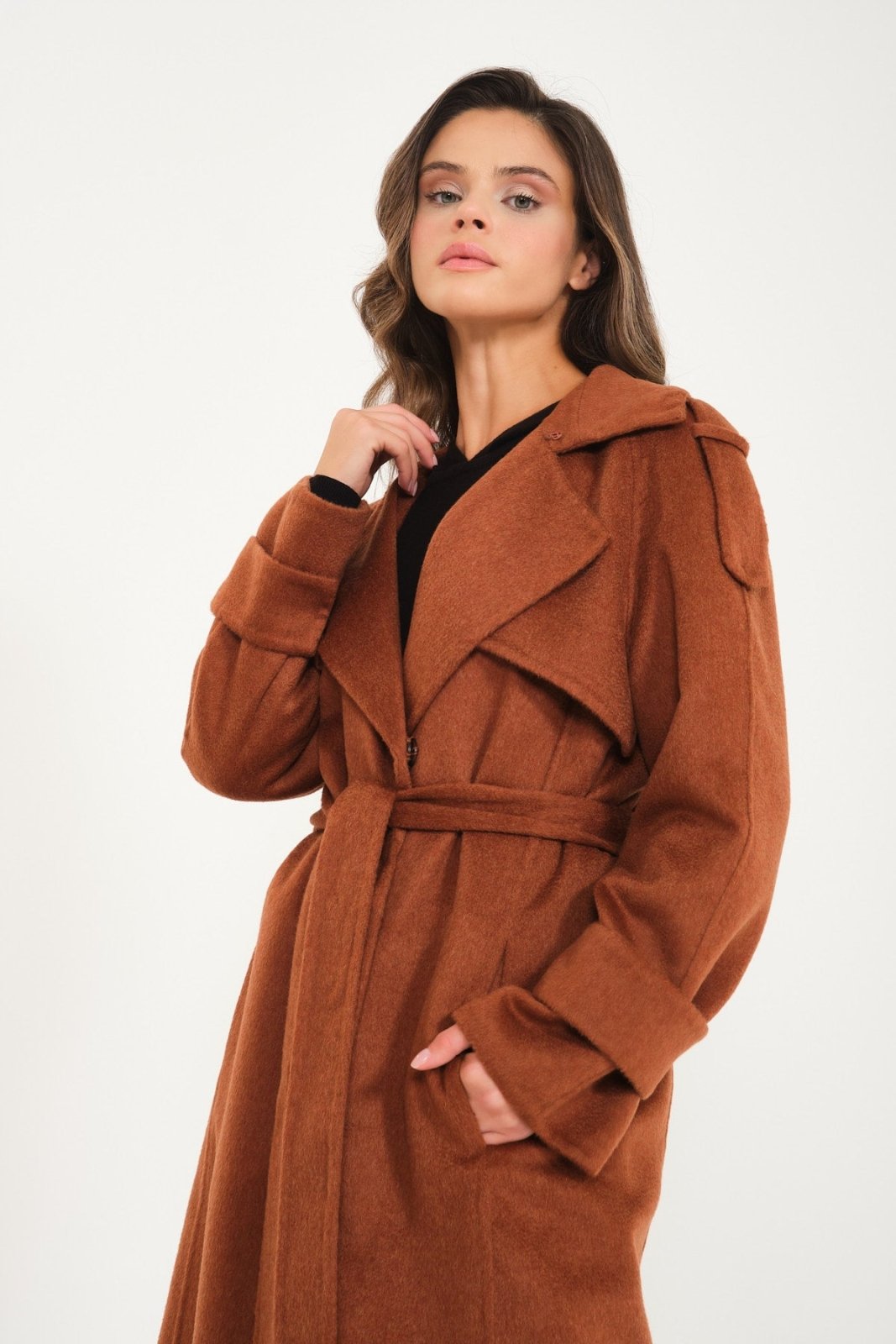 Tile Red Wool Long Coat - ADAMO