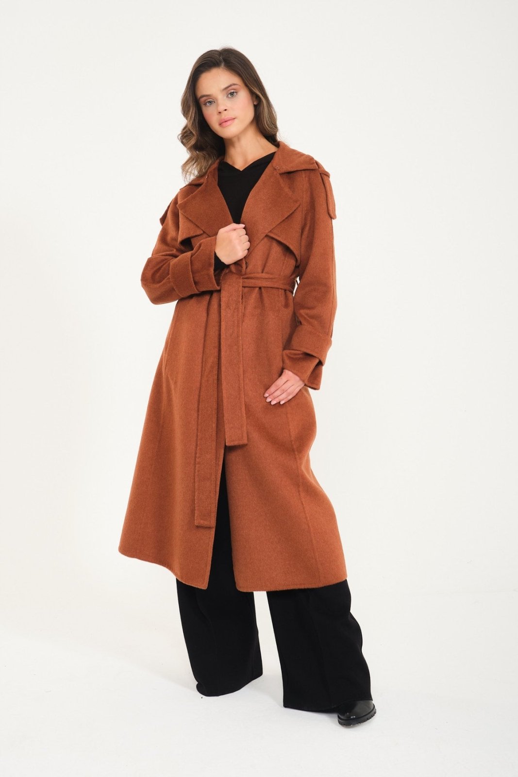 Tile Red Wool Long Coat - ADAMO