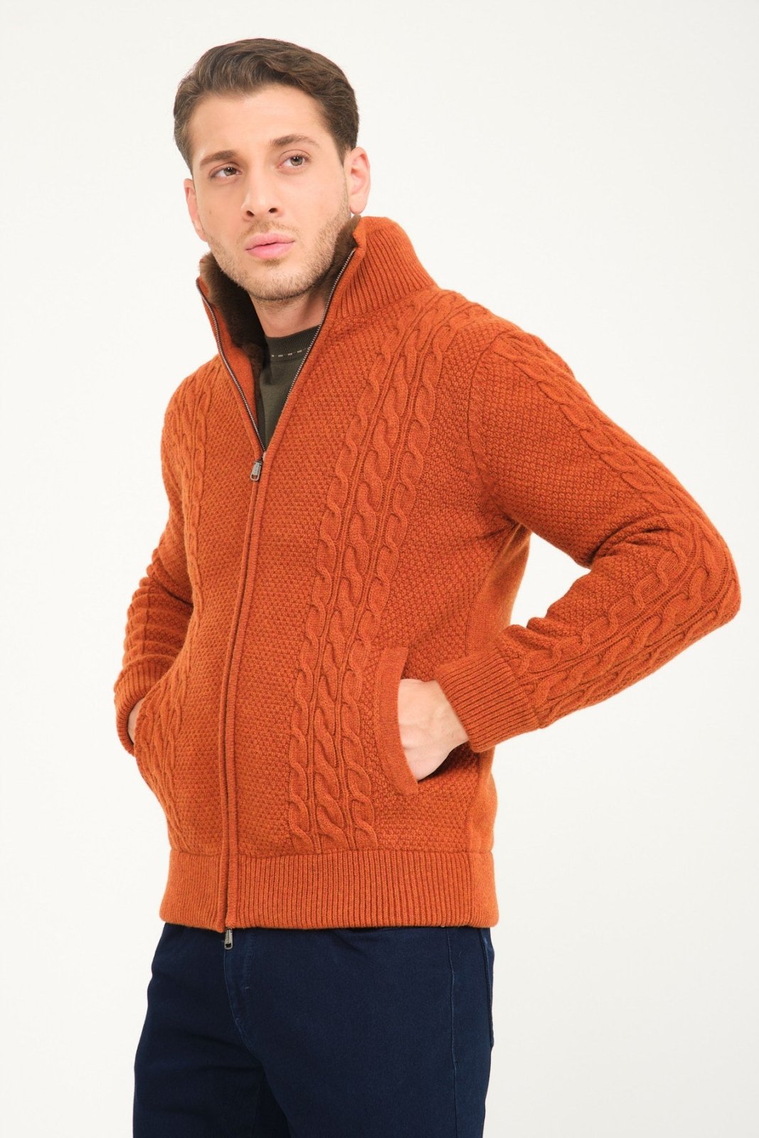 Tile Wool & Rex Fur Knit Cardigan - ADAMO