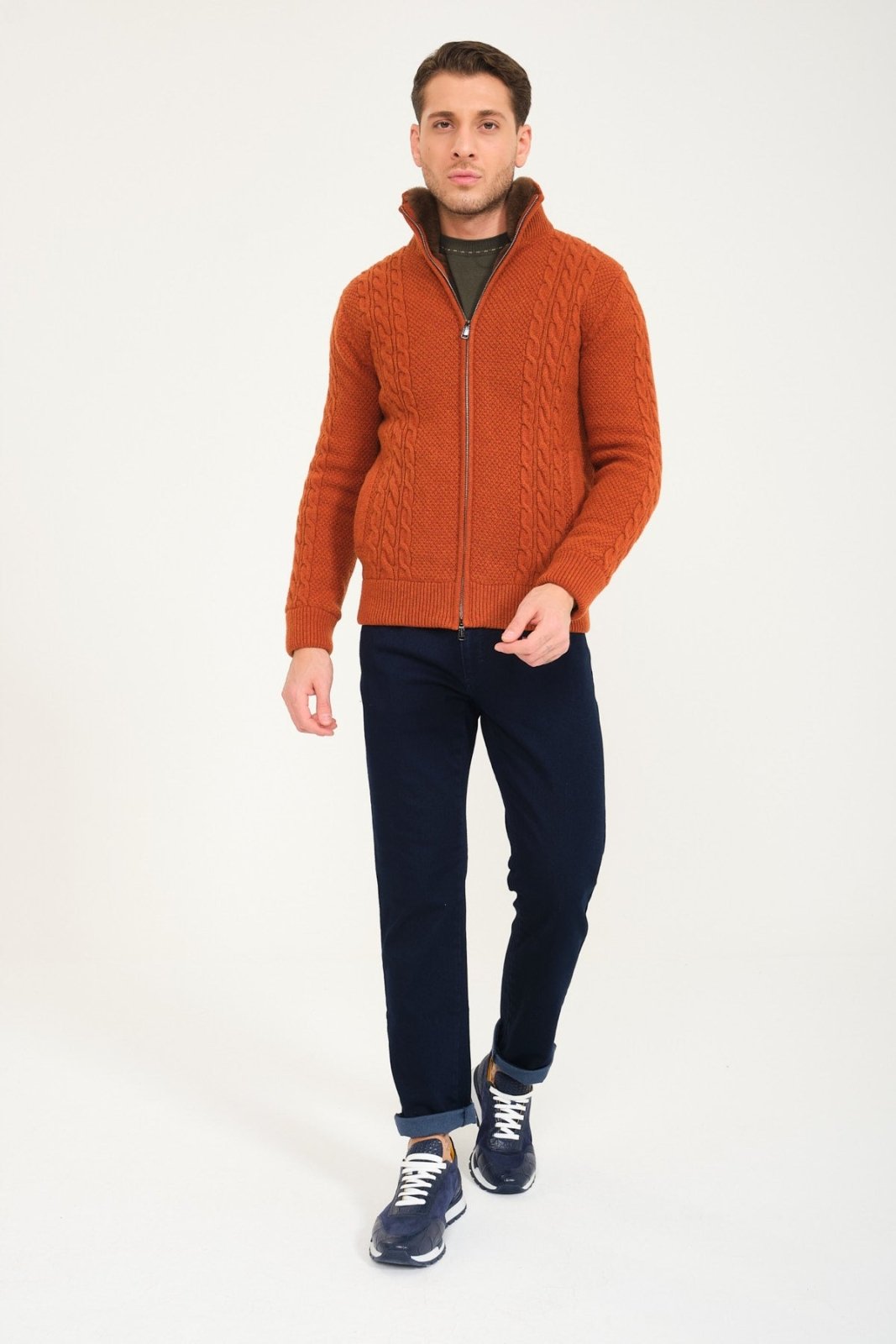 Tile Wool & Rex Fur Knit Cardigan - ADAMO