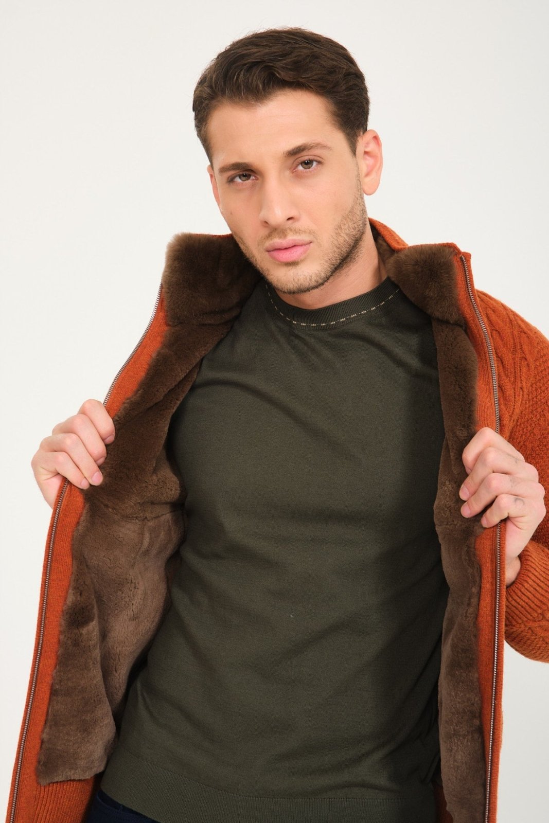 Tile Wool & Rex Fur Knit Cardigan - ADAMO