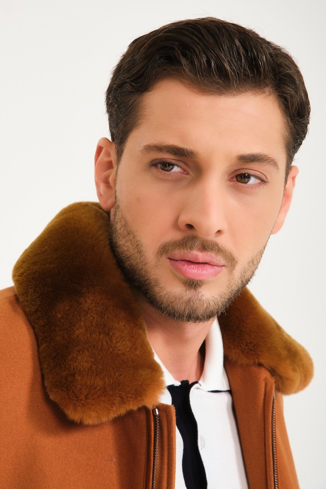 Tobacco Color Wool & Rex Fur Coat - ADAMO