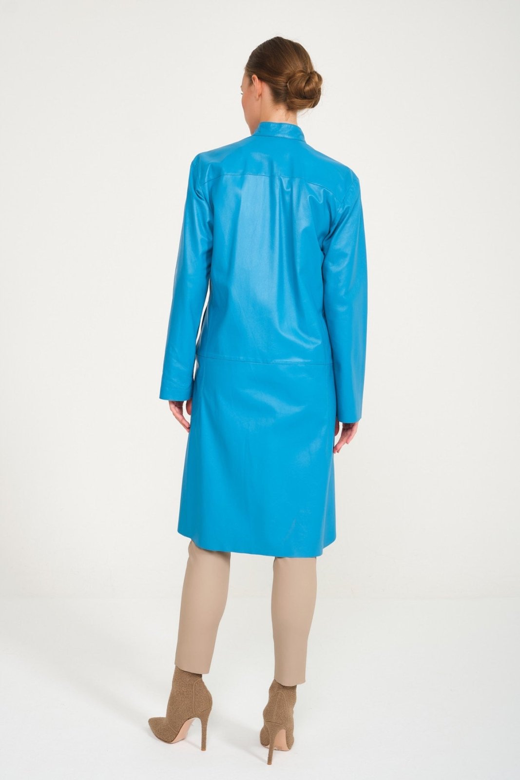 Turquoise Leather Coat - ADAMO