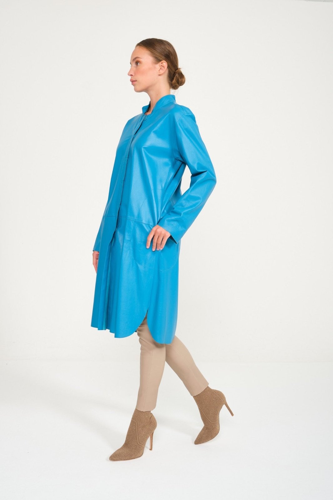 Turquoise Leather Coat - ADAMO