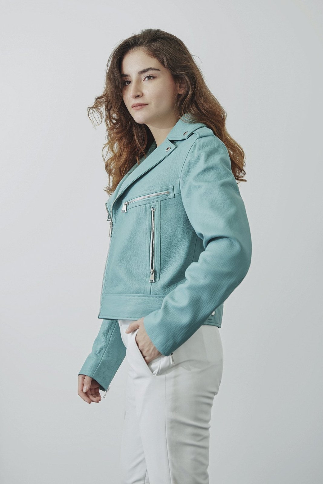 Turquoise Leather Jacket - ADAMO