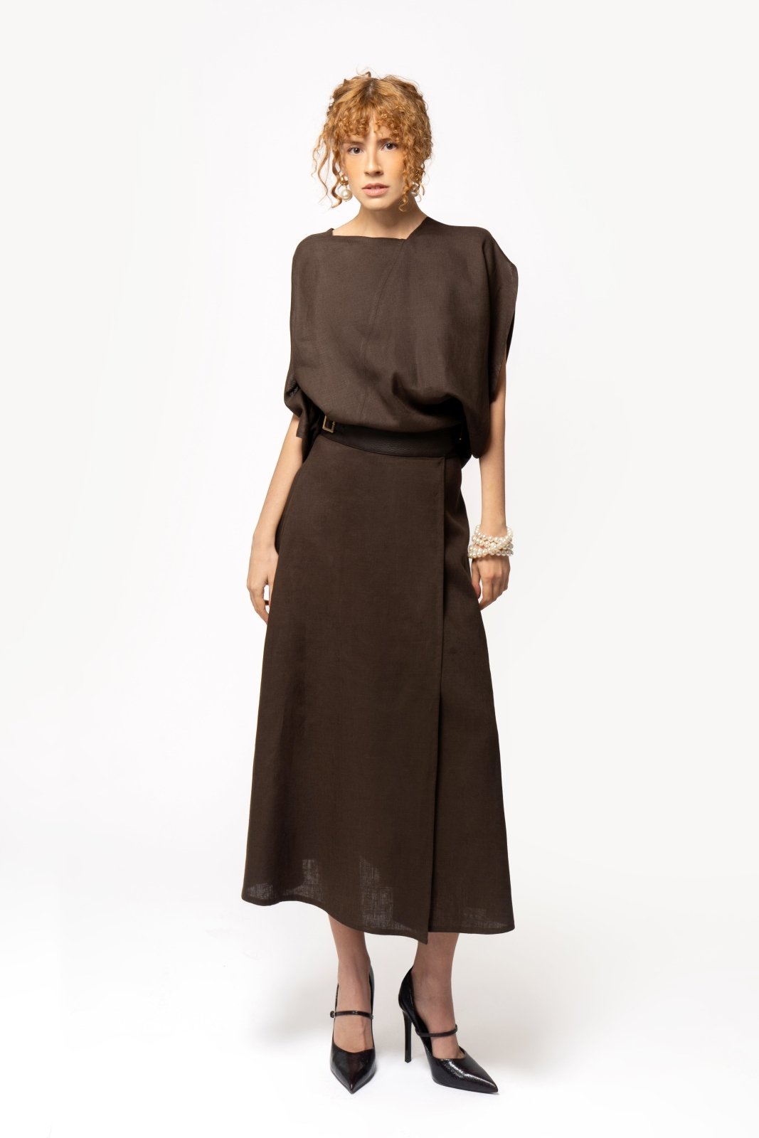 Umber Wrap Linen Skirt - ADAMO