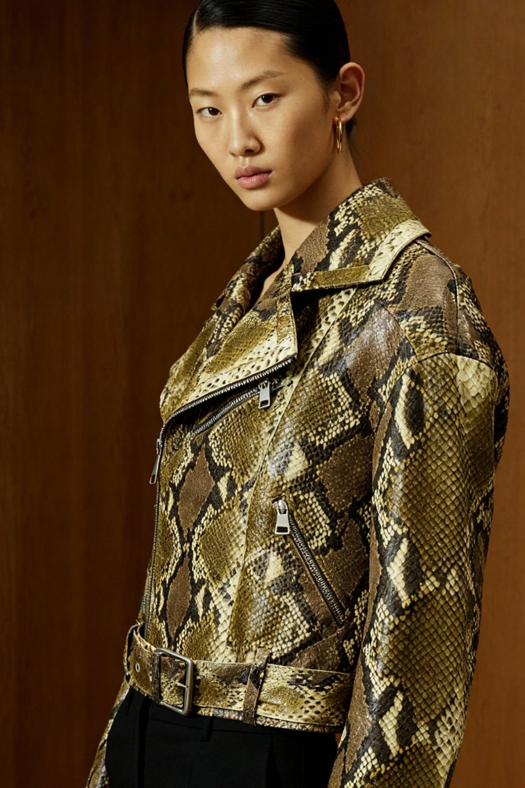 Verde Python Leather Biker Jacket - ADAMO