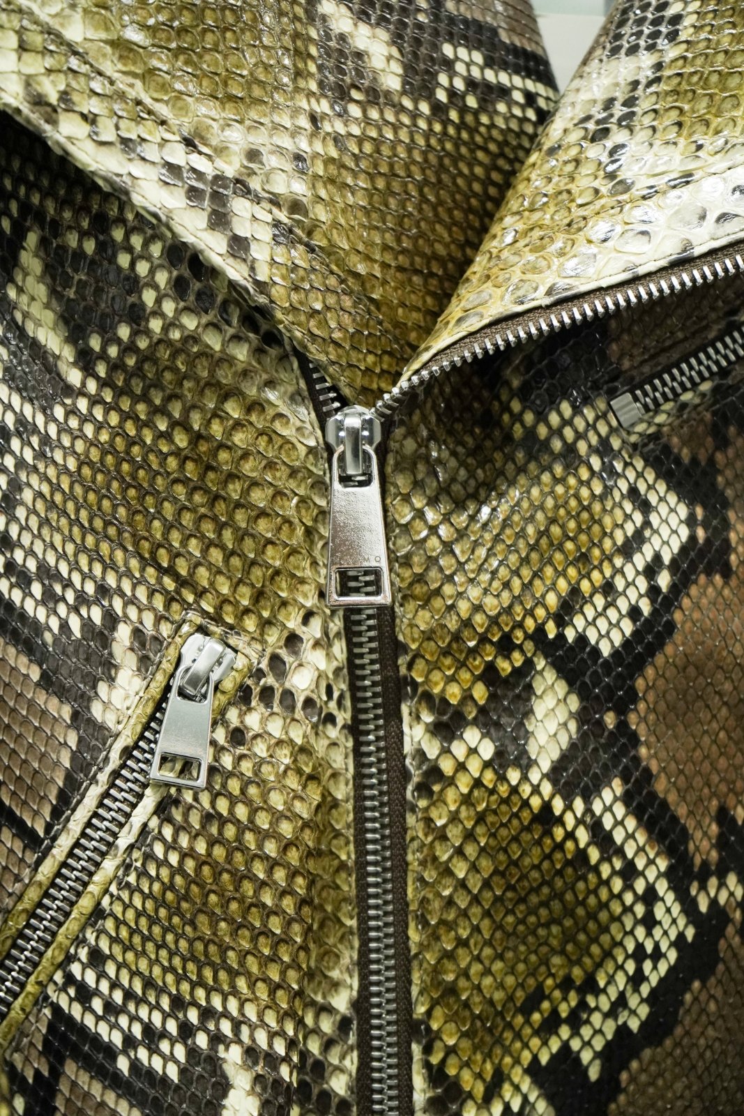 Verde Python Leather Biker Jacket - ADAMO