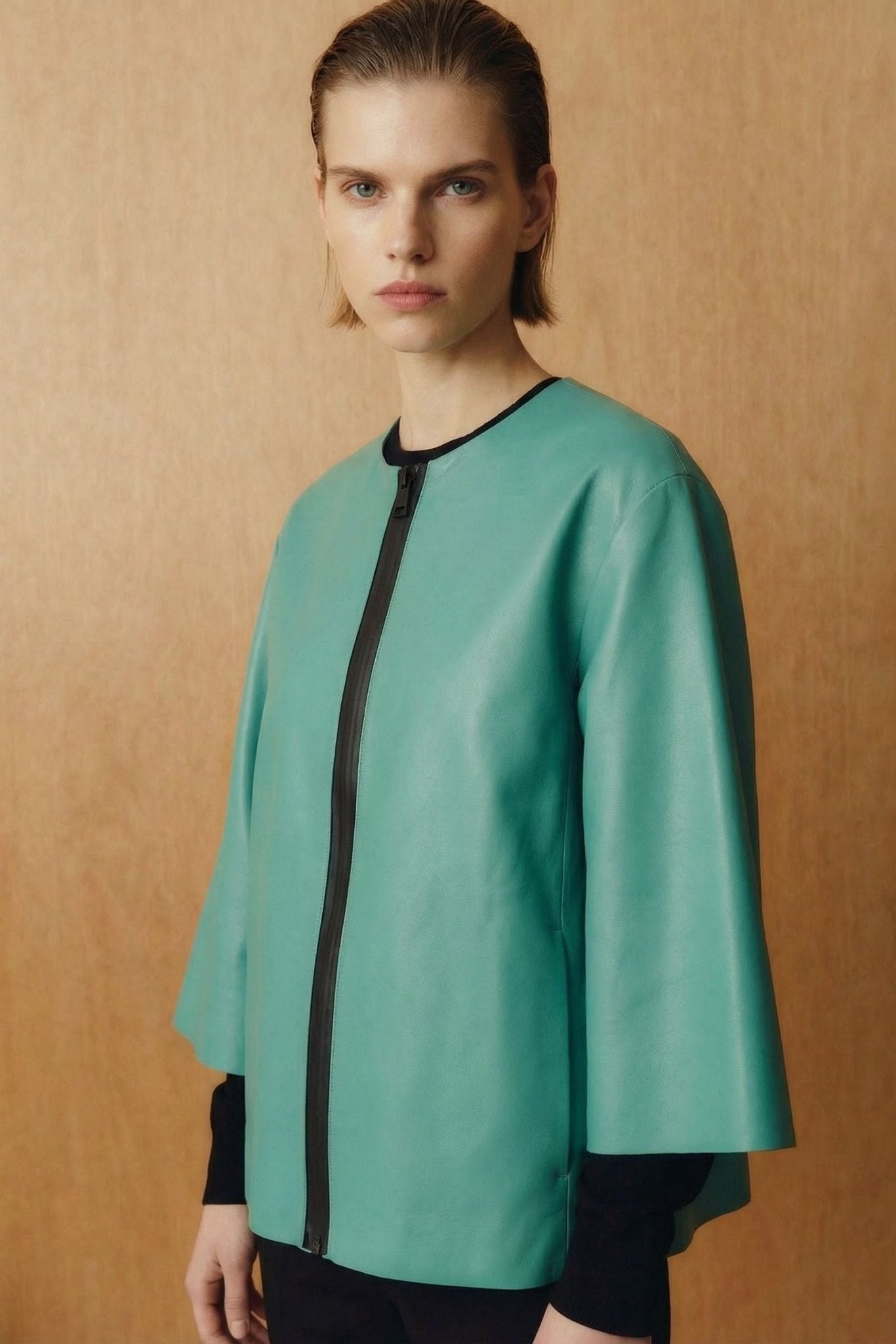 Water Green Leather Jacket - ADAMO