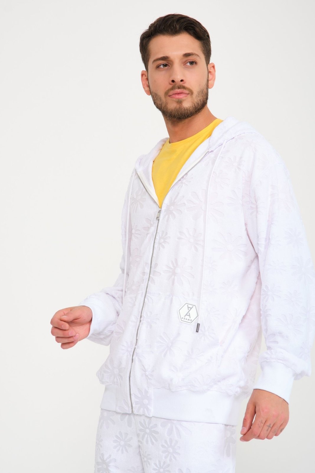 White Cotton Zipped Hoodie & Short - ADAMO