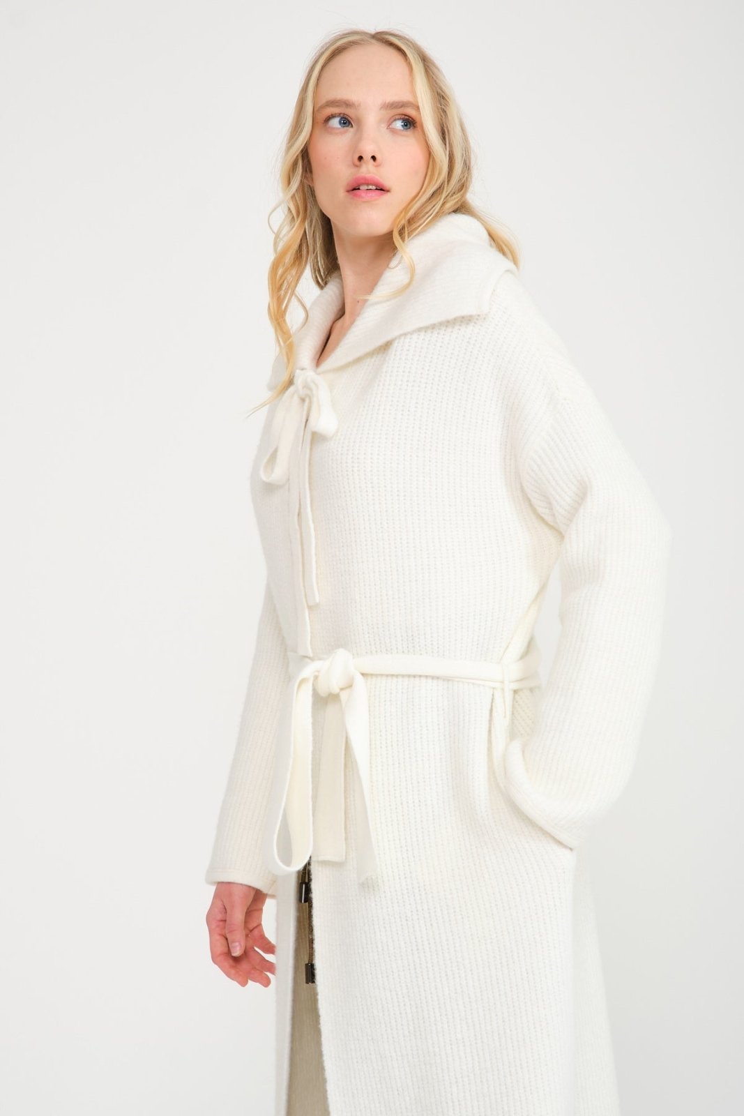 White Long Knit Cardigan - ADAMO