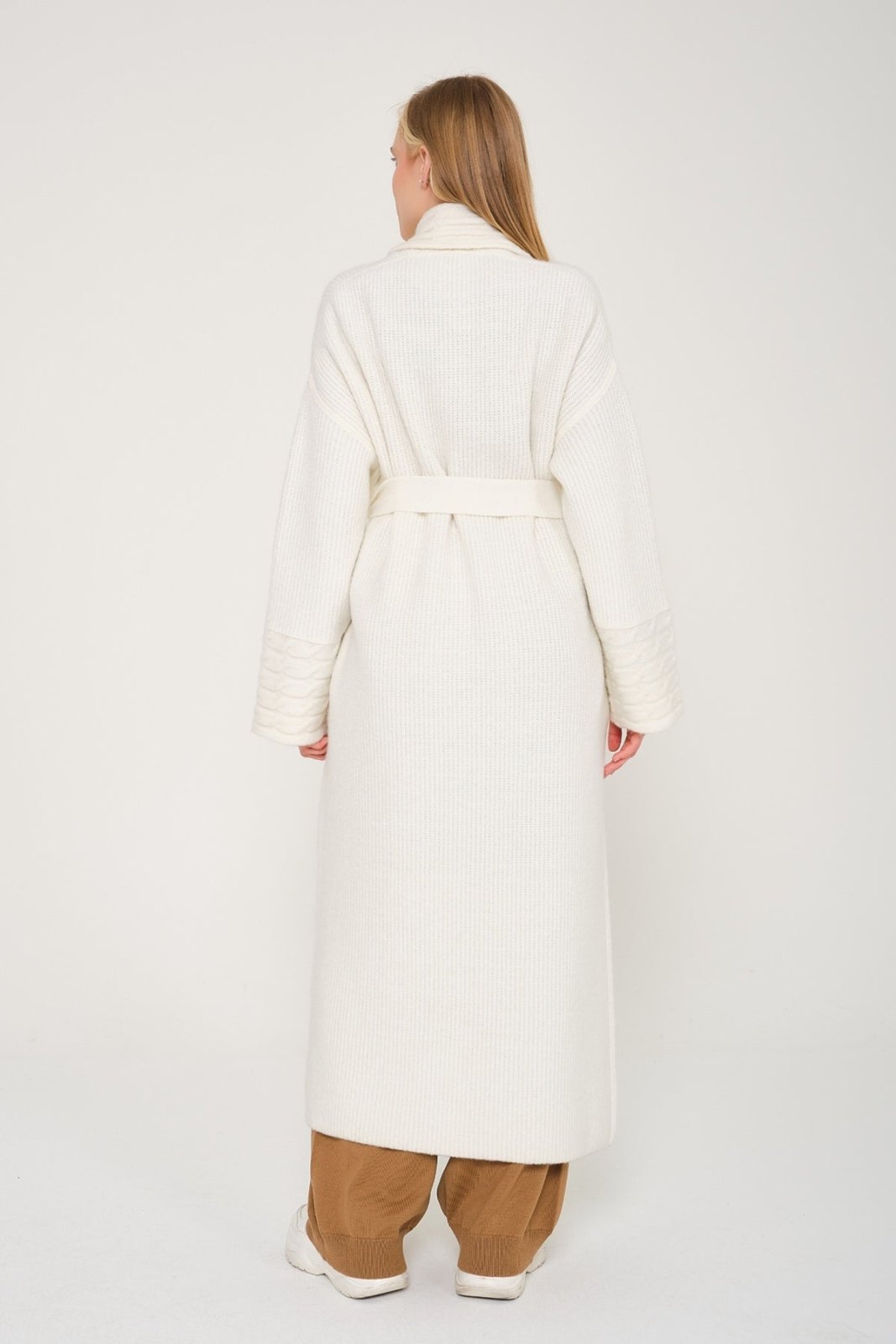 White Long Knit Coat - ADAMO