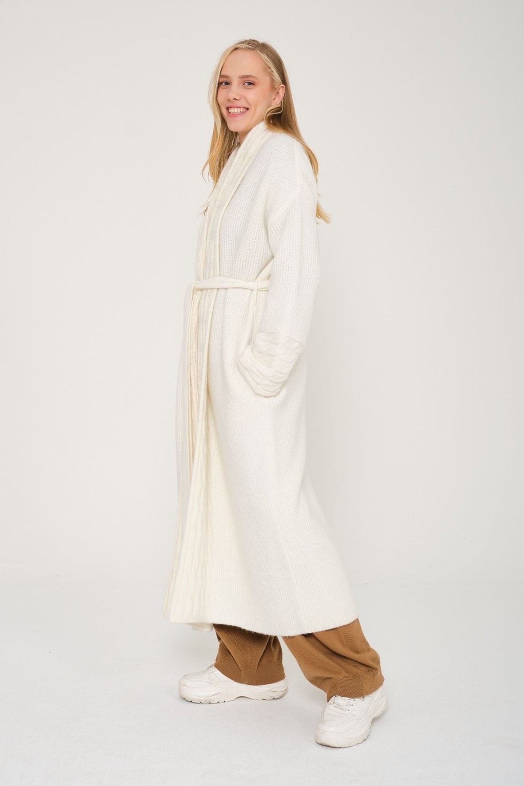 White Long Knit Coat - ADAMO