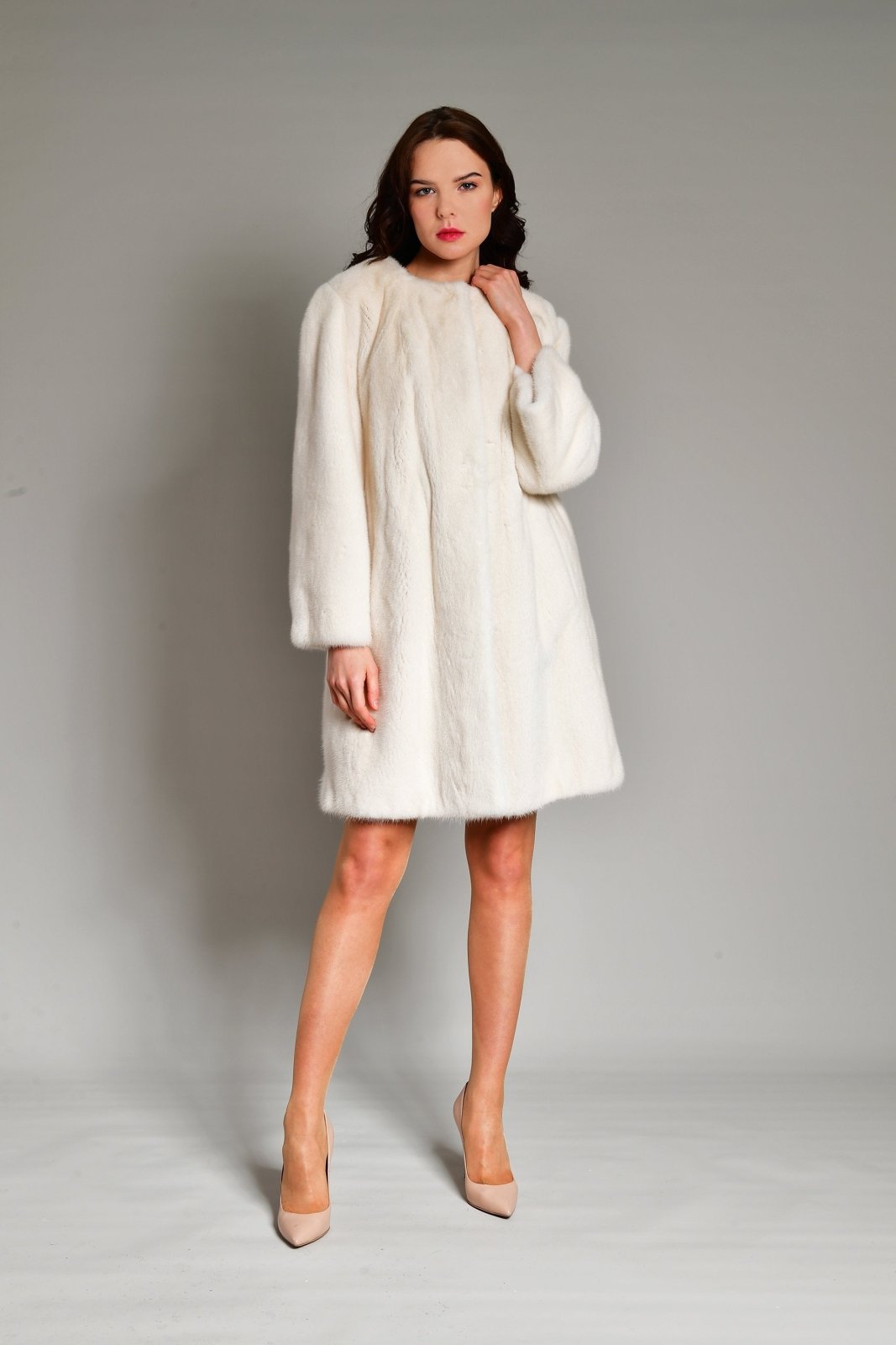 White Long Mink Fur Coat - ADAMO