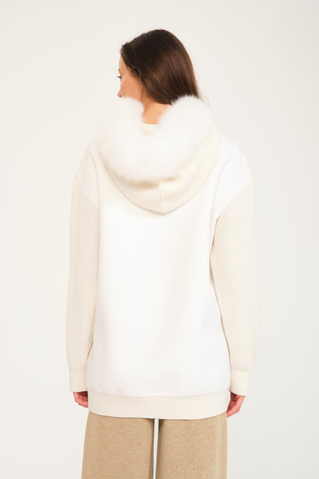 White Wool & Fox Fur Hoodie - ADAMO