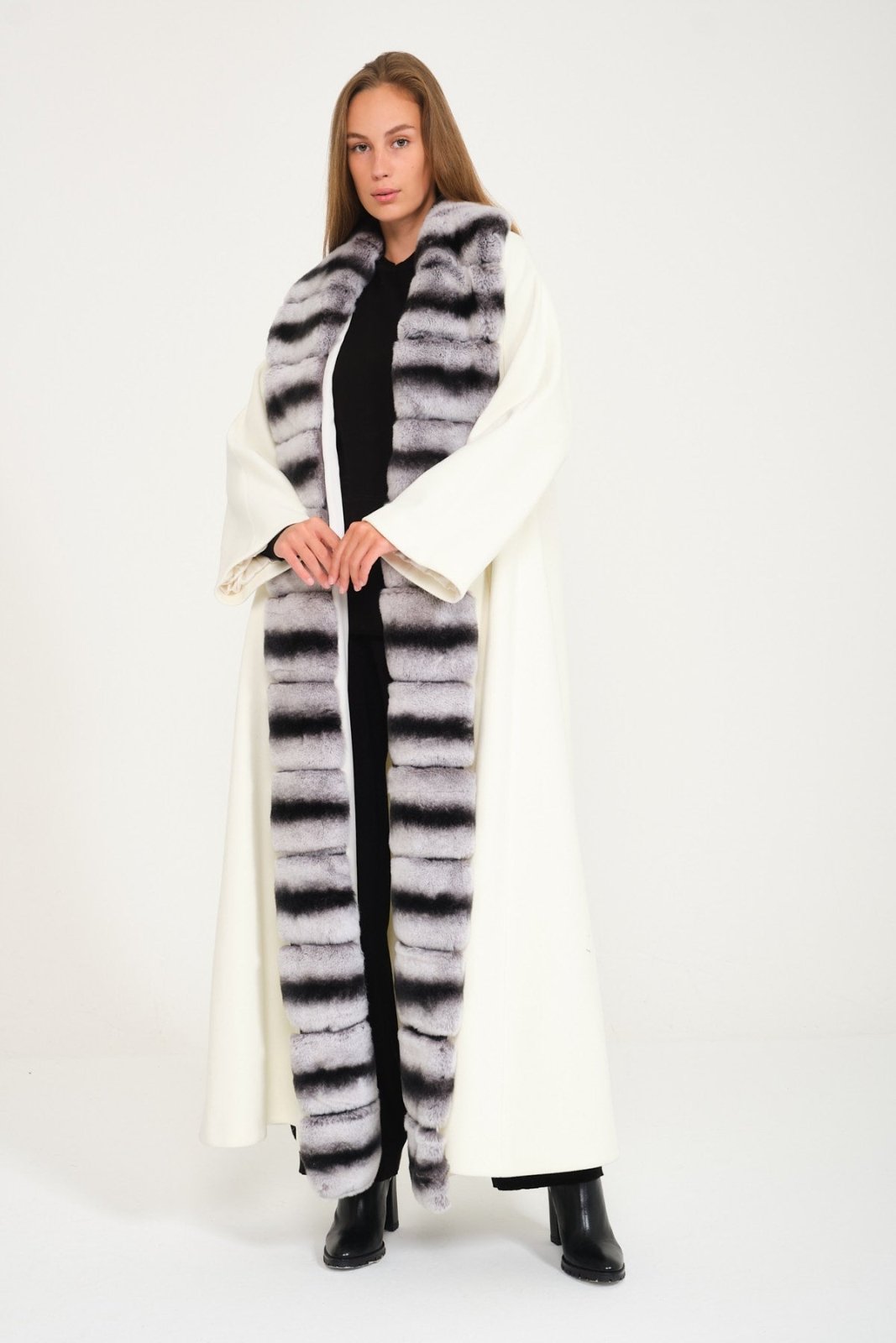 White Wool Rex Fur Abaya - ADAMO