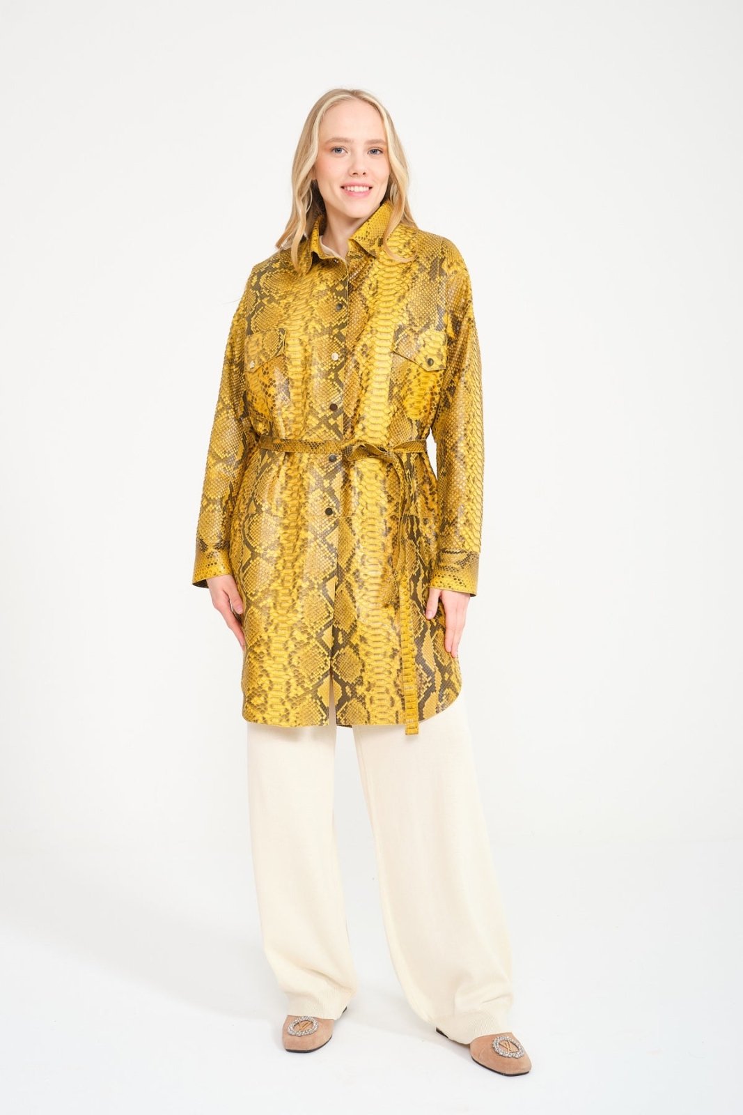 Yellow Python Leather Coat - ADAMO