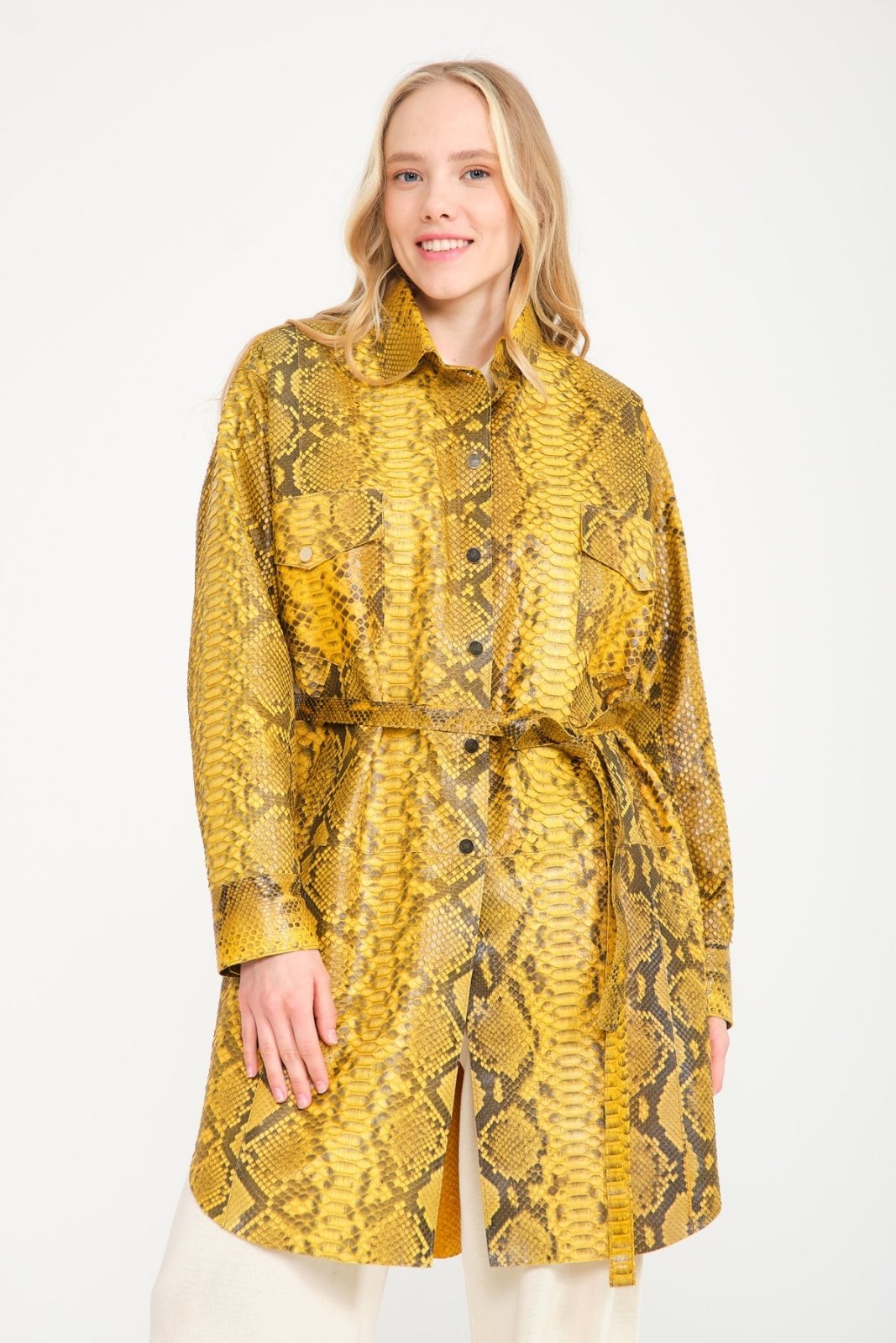 Yellow Python Leather Coat - ADAMO