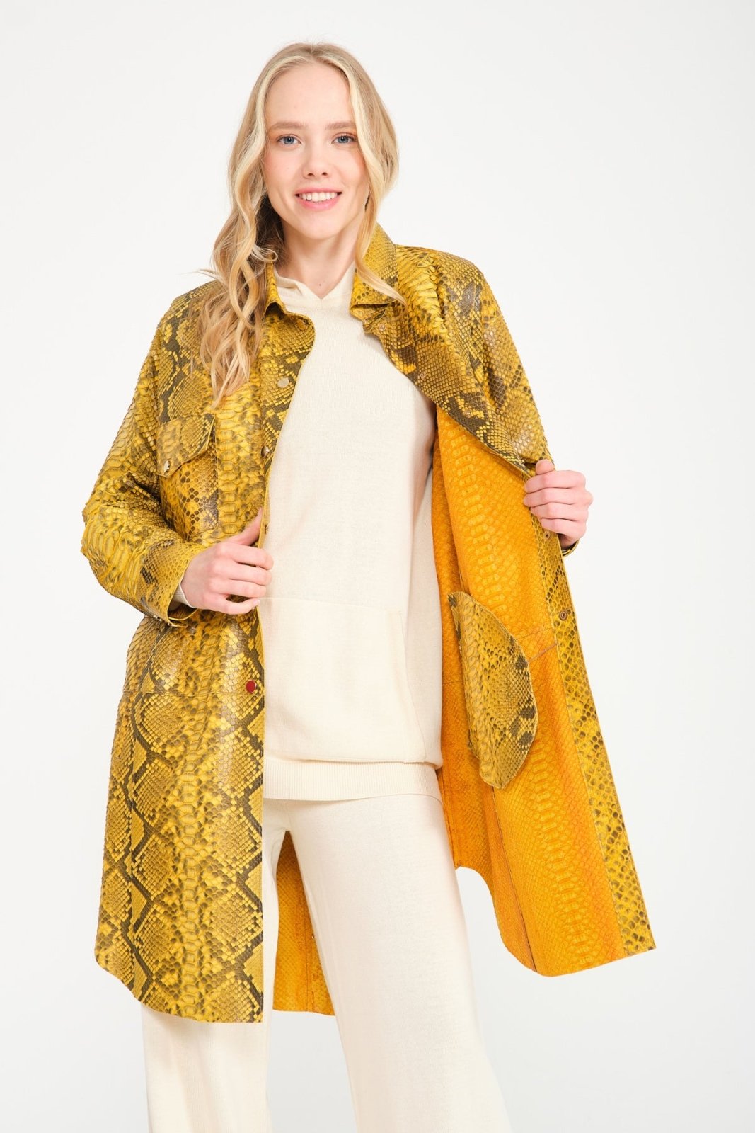 Yellow Python Leather Coat - ADAMO