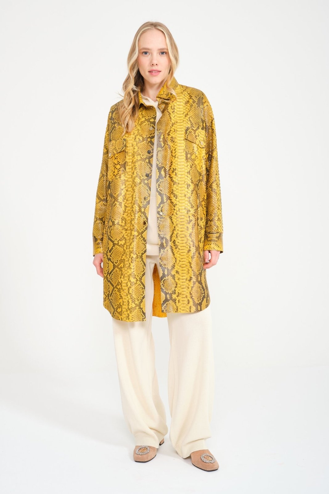 Yellow Python Leather Coat - ADAMO