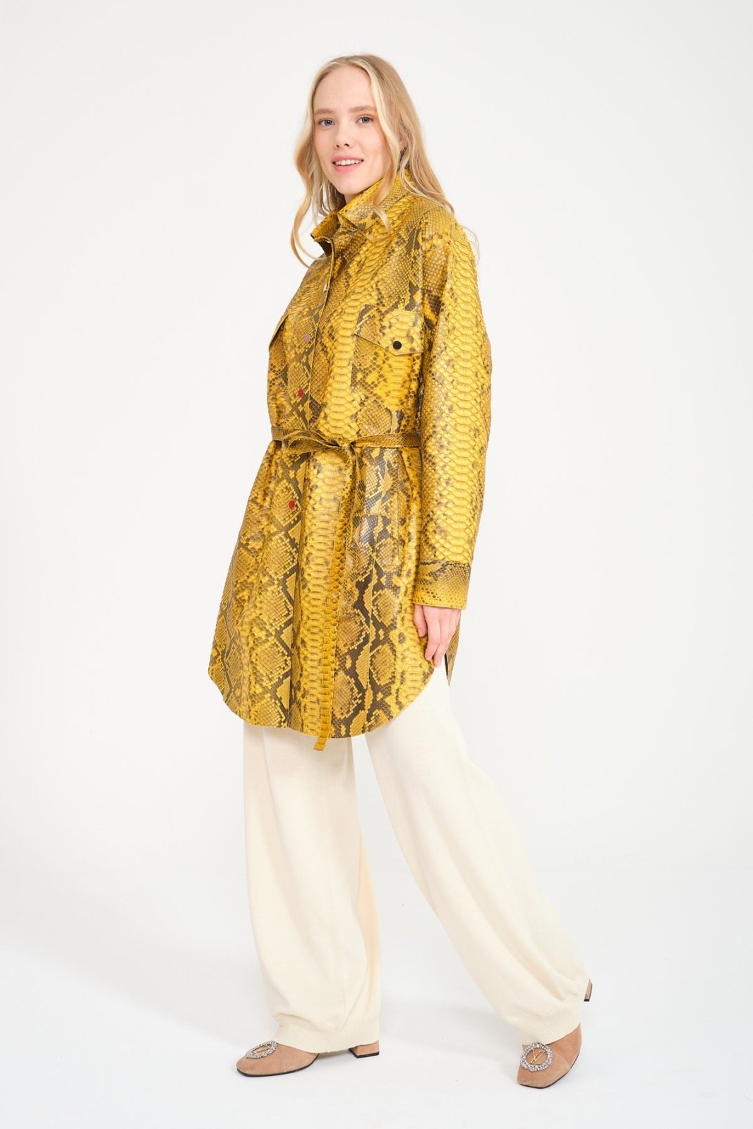 Yellow Python Leather Coat - ADAMO