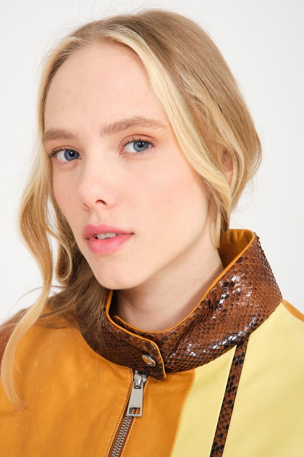 Yellow/Brown Leather Bomber Jacket - ADAMO